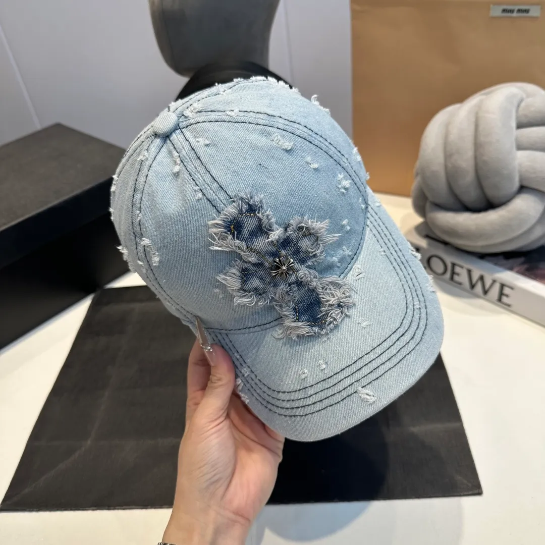 P70 Chrome Hearts 💓Denim ripped early spring Korean style fashion retro distressed ripped hat worn design versatile baseball cap peaked cap